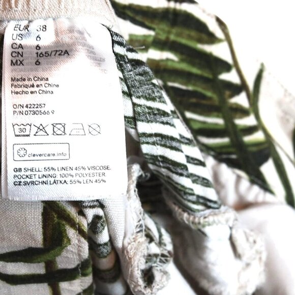 Palm Print Extra Wide Leg Linen Trousers Tropical Resort Boho Cropped Pants Sz 6 - Picture 5 of 9